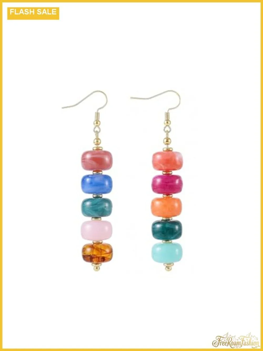 Chunky Resin Beaded Dangle Earrings 14K Gold Plated French Wire